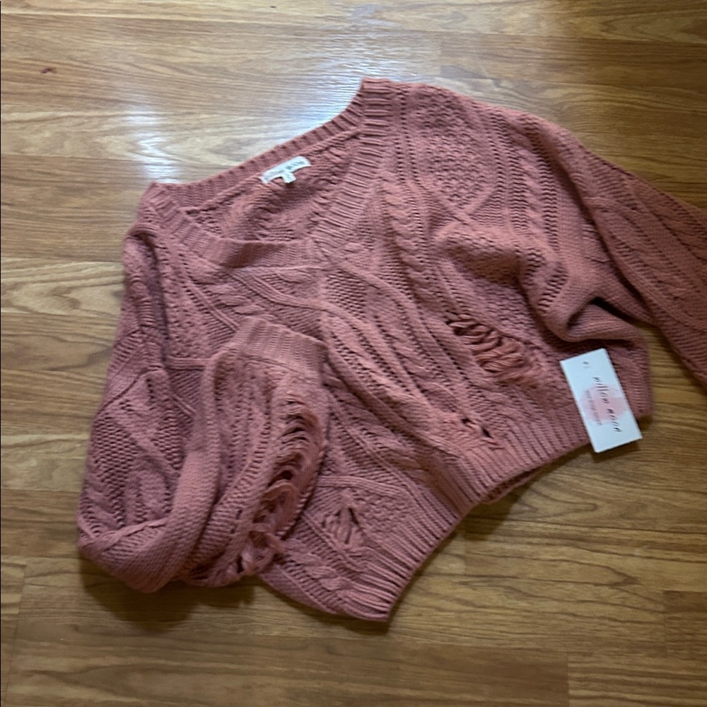 Willow Dusty Rose Cable Knit V-Neck Sweater - Picture 6 of 7